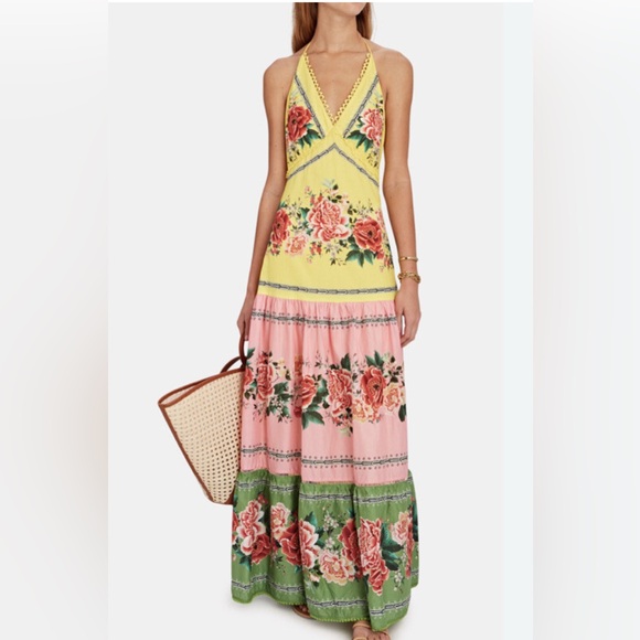 FARM Rio Dresses & Skirts - EUC Farm Rio Marisol halter top maximalist flower maxi dress boho tassels Large